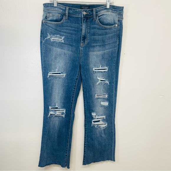Judy Blue‎ Jeans Woman 15/32   Bootcut High Waist Blue Fade Raw Hem Stretch - Picture 1 of 13